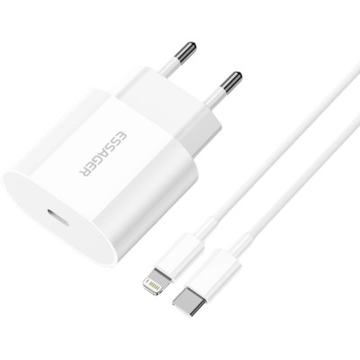 Мережевий Зарядний пристрій Essager Vanjane Travel Phone Charger Set PD20W with PD 20 cable Type C to Lightning EU (EFJB02-XBL02