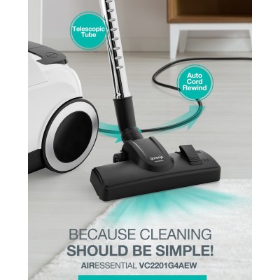 Пилосос Gorenje контейнерний, 800Вт, конт пил -3.3л, HEPA, телескоп трубка, сенсорне упр, білий