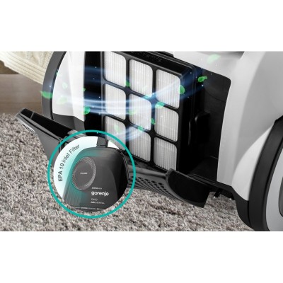 Пилосос Gorenje контейнерний, 800Вт, конт пил -3.3л, HEPA, телескоп трубка, сенсорне упр, білий