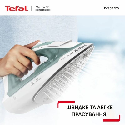 Праска Tefal Virtuo 30, 2000Вт, 240мл, паровий удар -120гр, постійна пара - 27гр, керам. підошва, біло-зелений (FV2C42E0)