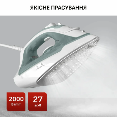 Праска Tefal Virtuo 30, 2000Вт, 240мл, паровий удар -120гр, постійна пара - 27гр, керам. підошва, біло-зелений (FV2C42E0)