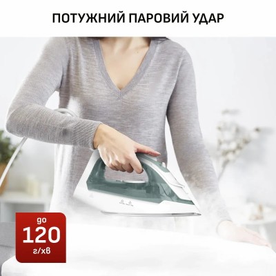 Праска Tefal Virtuo 30, 2000Вт, 240мл, паровий удар -120гр, постійна пара - 27гр, керам. підошва, біло-зелений (FV2C42E0)