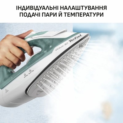 Праска Tefal Virtuo 30, 2000Вт, 240мл, паровий удар -120гр, постійна пара - 27гр, керам. підошва, біло-зелений (FV2C42E0)