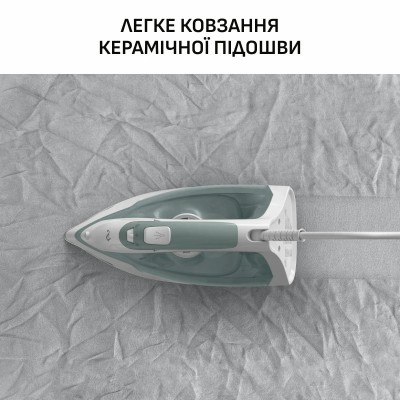 Праска Tefal Virtuo 30, 2000Вт, 240мл, паровий удар -120гр, постійна пара - 27гр, керам. підошва, біло-зелений (FV2C42E0)