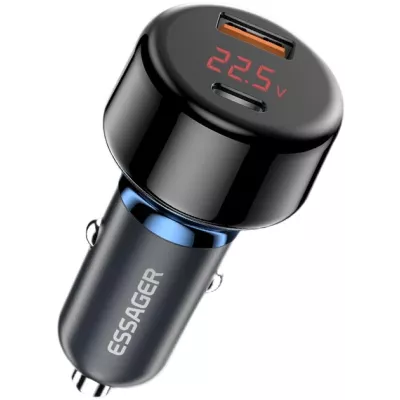 Автомобільний Зарядний пристрій ESSAGER Torch Digital Display A+C 65W Car Charger (ECCPD-HJ03) Blue