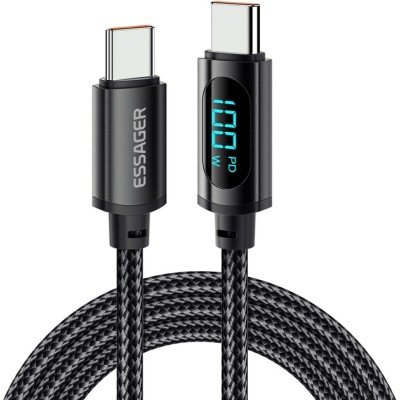 Кабель Essager Enjoy LED Digital Display USB Charging Cable Type C to Type C 100W 2m (EXCTT1-XYA01-P) Black