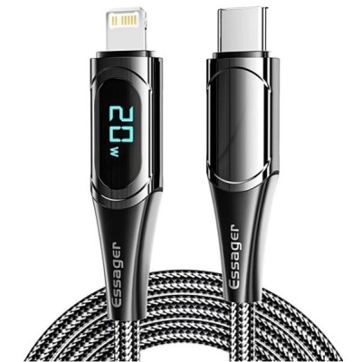 Кабель Essager LED Digital Display PD 20W Fast Charging Type C to Lightnining USB Cable 2m (EXCTL-YDA01) Black