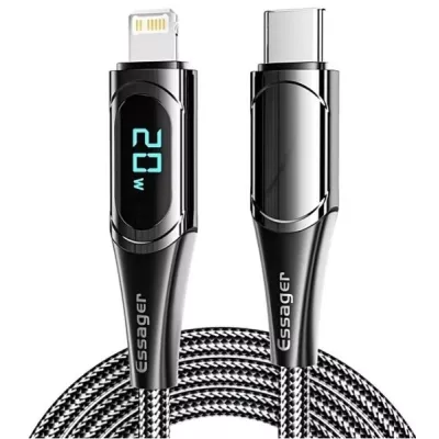 Кабель Essager LED Digital Display PD 20W Fast Charging Type C to Lightnining USB Cable 2m (EXCTL-YDA01) Black