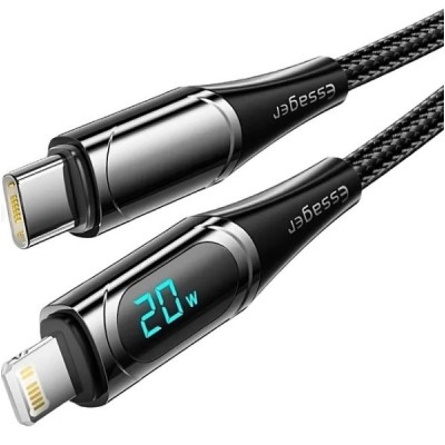 Кабель Essager LED Digital Display PD 20W Fast Charging Type C to Lightnining USB Cable 2m (EXCTL-YDA01) Black