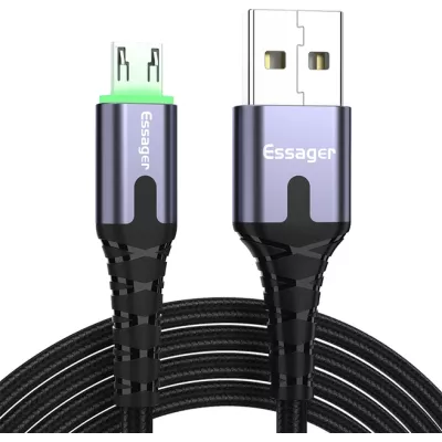 Кабель ESSAGER LED Light USB Charging & Data Cable Micro 2.4A 1M (EXCM-XG0G) Black