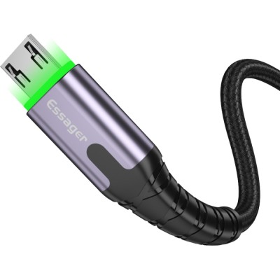 Кабель ESSAGER LED Light USB Charging & Data Cable Micro 2.4A 1M (EXCM-XG0G) Black