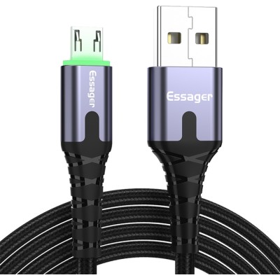 Кабель ESSAGER LED Light USB Charging & Data Cable Micro 2.4A 2M (EXCM-XGA0G) Black