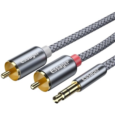 Кабель ESSAGER Monster Elbow RCA Audio Cable Jack 3.5 to 2 RCA Cable 3.5mm 3.5mm Jack to 2RCA Male Splitter Aux Cable 2M (EYPWT-
