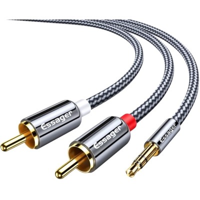 Кабель ESSAGER Monster Elbow RCA Audio Cable Jack 3.5 to 2 RCA Cable 3.5mm 3.5mm Jack to 2RCA Male Splitter Aux Cable 2M (EYPWT-