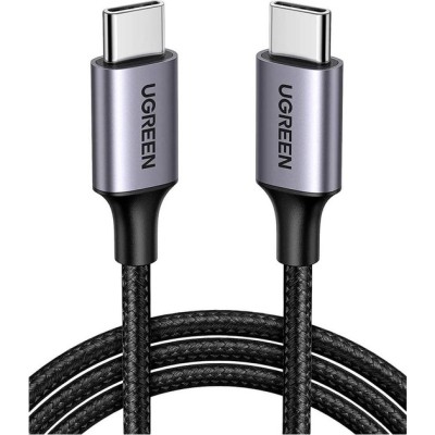 Кабель UGREEN US261 USB Type-C To USB Type-C 60W Round Cable Nickel Plating Aluminum Shell 3A 1m Black/Gray (50150)