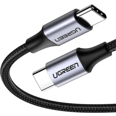 Кабель UGREEN US261 USB Type-C To USB Type-C 60W Round Cable Nickel Plating Aluminum Shell 3A 1m Black/Gray (50150)