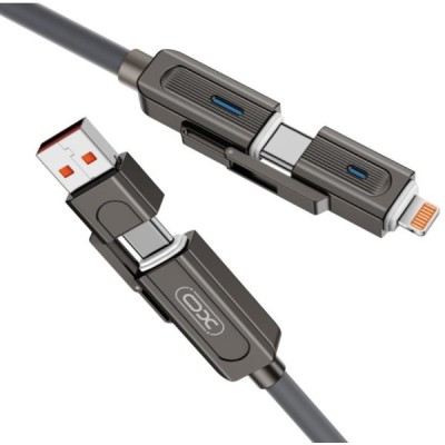 кабель XO NB275 Zinc Alloy Silicone Type-C/USB-A to TYPE-C/Lightning - 4-in-1 - 60W - 1m (Сірий)
