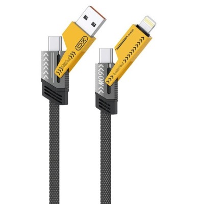 кабель XO NB283 Braided Flat Type-C/USB-A to TYPE-C/Lightning - 4-in-1 - 60W - 1m (Чорний)