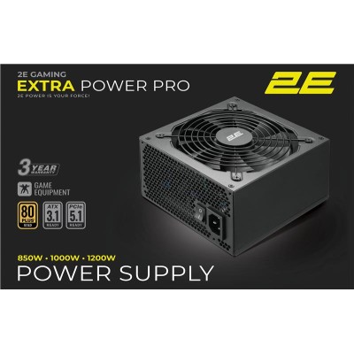 Блок живлення 2E GAMING Extra Power Pro ATX3.1 GEN5.0 (850W), >90%, 80+ Gold, 140мм, 1xMB 24pin(20+4), 2xCPU 8pin(4+4), 3xMolex,