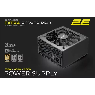 Блок живлення 2E GAMING Extra Power Pro ATX3.1 GEN5.0 (850W), >90%, 80+ Gold, 140мм, 1xMB 24pin(20+4), 2xCPU 8pin(4+4), 3xMolex,