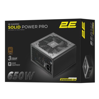 Блок живлення 2E GAMING Solid Power Pro ATX3.1 GEN5.0 (650W), >85%, 80+ Bronze, 120мм, 1xMB 24pin(20+4), 2xCPU 8pin(4+4), 3xMole