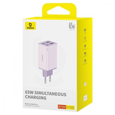 Зарядний Пристрій Baseus GaN6 Pro Fast Charger 2 Type-C + 2 USB 65W (P10162701533-00) Purple
