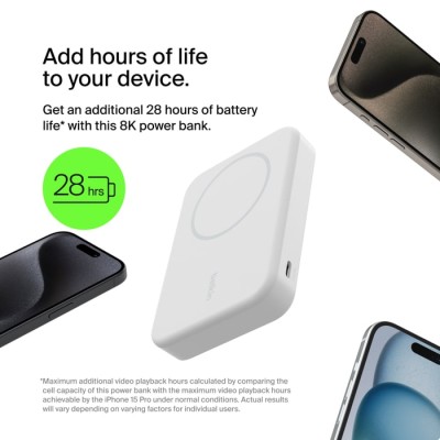 Акумулятор портативний літій-іонний Power Bank Belkin 10000мА·год, 15Вт, MagSafe Qi2, білий (BPD008BTWH)