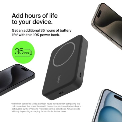 Акумулятор портативний літій-іонний Power Bank Belkin 10000мА·год, 15Вт, MagSafe Qi2, чорний (BPD008BTBK)