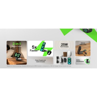 Зарядний пристрій бездротовий Belkin UltraCharge 2-in-1 Foldable Magnetic Charging 25Вт, чорний