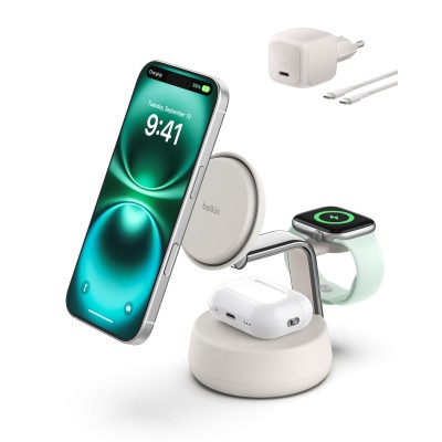 Зарядний пристрій бездротовий Belkin UltraCharge Pro 3-in-1 Magnetic Charging Dock 25Вт, Sand