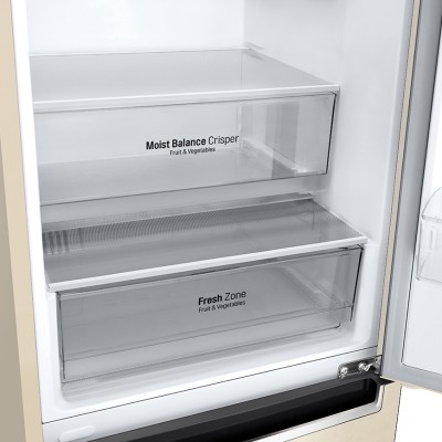 Холодильник LG з нижн. мороз., 203x60х68, холод.відд.-277л, мороз.відд.-107л, 2дв., А++, NF, інв., диспл зовн., зона св-ті, беже