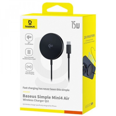 Бездротовий ЗП Baseus Simple Mini4 Air Magnetic Qi2 15W (P10278200111-00) black