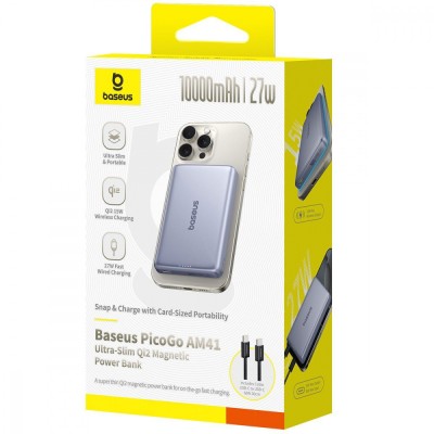 Зовнішній MagSafe Акумулятор Baseus 10000mAh 27W PicoGo Ultra-Slim Qi2 (E0027200) Gray