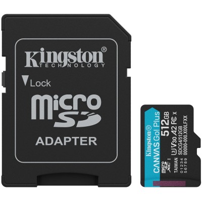 Картка пам'ятi KINGSTON microSD 512GB C10 UHS-I U3 A2 V30 + SD (SDCG4/512GB)