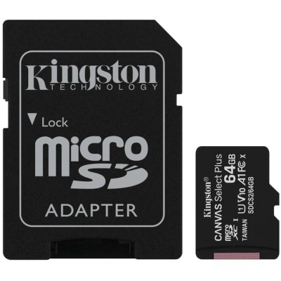Картка пам'ятi KINGSTON microSDXC 64Gb Canvas Select + Gen3 100MB/s A1 +Ad