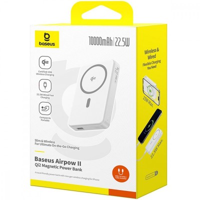 Портативна батарея Baseus 10000mAh 22.5W Airpow II Qi2 (P10080000213-00) white