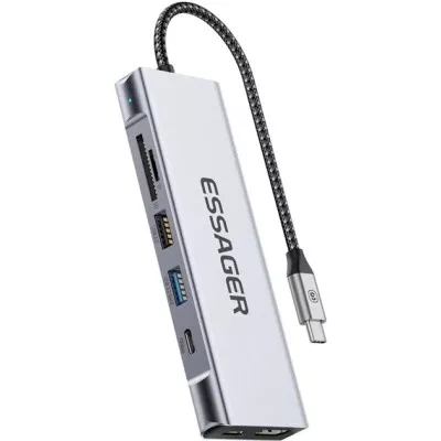 USB-хаб Essager QK The Universe 8 in 1 Laptop USB C HUB with 10Gbps External Hard Drive Function for M.2 PCIe NVMe and SATA SSD 