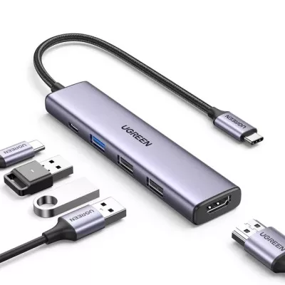 USB-хаб UGREEN CM478 USB-C To HDMI 4K@30Hz+USB 3.0+2xUSB 2.0 A+PD Power Port Space Grey (15495)