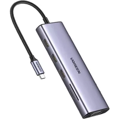 USB-хаб UGREEN CM498 USB-C to 3xUSB3.0+HDMI+VGA+RJ45 Gigabit+SD/TF+AUX3.5mm+PD Converter Multifunction Adapter (15601) Gray
