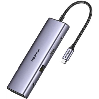 USB-хаб UGREEN CM498 USB-C to 3xUSB3.0+HDMI+VGA+RJ45 Gigabit+SD/TF+AUX3.5mm+PD Converter Multifunction Adapter (15601) Gray