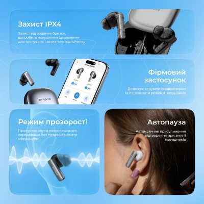 Бездротові навушники Proove NoLimit TWS with Hybrid ANC (APP) black/gray (TWNL0001AP13)