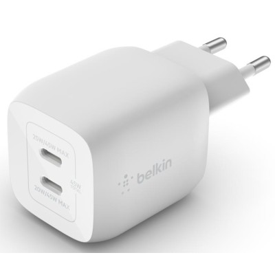 Зарядний пристрій мережевий Belkin 45Вт 2хUSB-С GAN PD PPS, білий (WCH011VFWH)