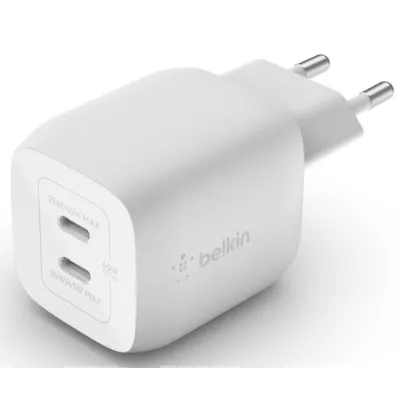 Зарядний пристрій мережевий Belkin 45Вт 2хUSB-С GAN PD PPS, білий (WCH011VFWH)