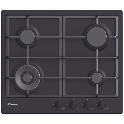 Варильна поверхня Candy газова, 60см, чавун, конфорка з подвійним рядом полум'я, чорний (CHG6BFB4WB)