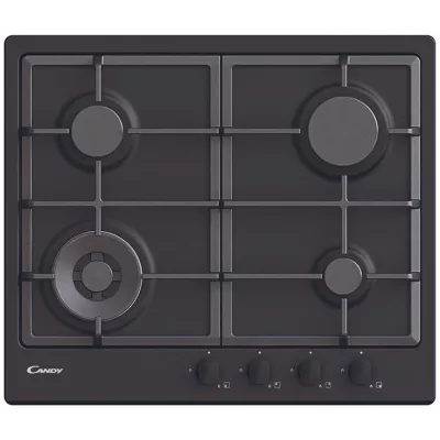 Варильна поверхня Candy газова, 60см, чавун, конфорка з подвійним рядом полум'я, чорний (CHG6BFB4WB)