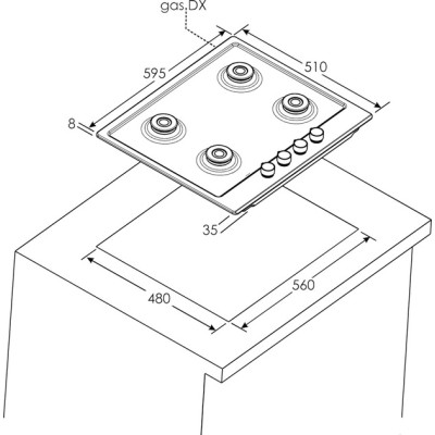 Варильна поверхня Candy газова, 60см, чавун, конфорка з подвійним рядом полум'я, чорний (CHG6BFB4WB)