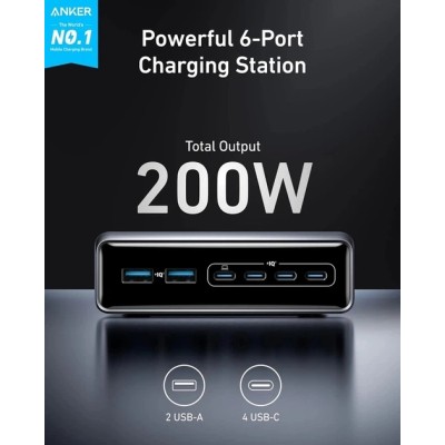 мережева зарядка ANKER GaNPrime Charger - 200W, 4xUSB-C PD & 2xUSB-A (Black)