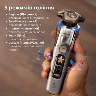 Бритва електр. Philips Series i9000 Prestige Ultra, бритв.головок-3, Li-Ion, сух.+волог., індикатор заряду, твердий чохол, хром 