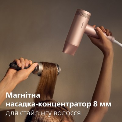 Фен Philips 8000 Series, 1400Вт, 3 режими, іонізація, хол. обдув, турборежим, рожевий (BHD837/10)