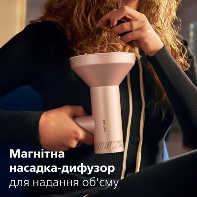 Фен Philips 8000 Series, 1400Вт, 3 режими, іонізація, хол. обдув, турборежим, рожевий (BHD837/10)